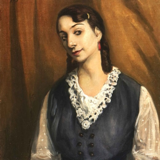 Tableau d'Emile Henri Bernard, intitulé "Portrait d'Armène Ohanian aux boucles rouges", non daté
